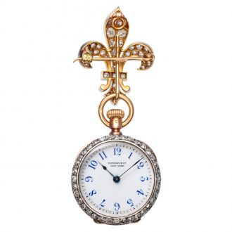 Swiss 18K rose gold and diamond set watch with brooch Circa 1888 Swiss 18K rose gold and diamond set watch with brooch Circa 1888