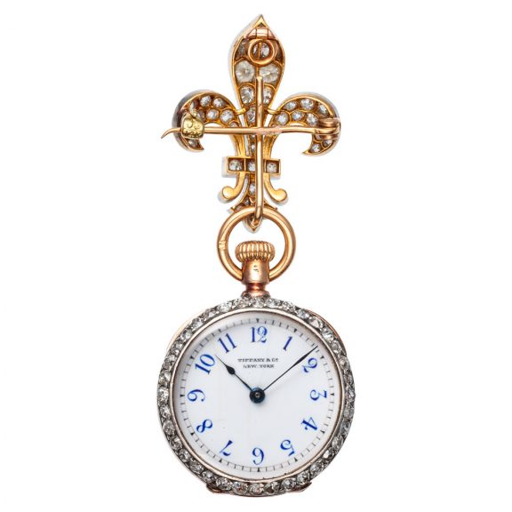 Swiss 18K rose gold and diamond set watch with brooch Circa 1888 Swiss 18K rose gold and diamond set watch with brooch Circa 1888