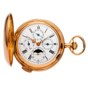 Swiss 14 carat rose gold repeating triple calendar watch Circa 1890