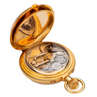 Swiss gold keyless split seconds chronograph Circa 1880