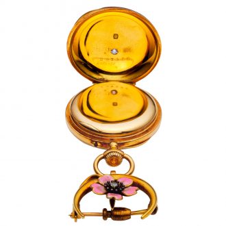 Swiss 18 carat gold and enamel lever watch with brooch Circa 1890