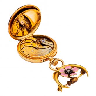 Swiss 18 carat gold and enamel lever watch with brooch Circa 1890