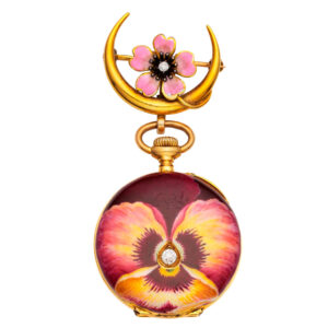 Swiss 18 carat gold and enamel lever watch with brooch Circa 1890