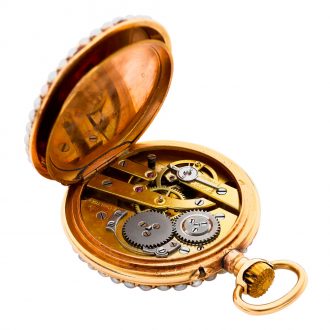 Swiss gold, enamel and pearl set open faced watch Circa 1900