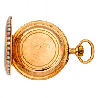 Swiss gold, enamel and pearl set open faced watch Circa 1900