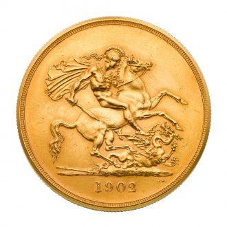 Swiss gold lever watch set in an English coin dated 1902 Circa 1945