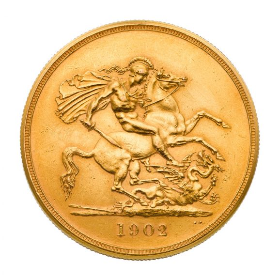 Swiss gold lever watch set in an English coin dated 1902 Circa 1945 Swiss gold lever watch set in an English coin dated 1902 Circa 1945
