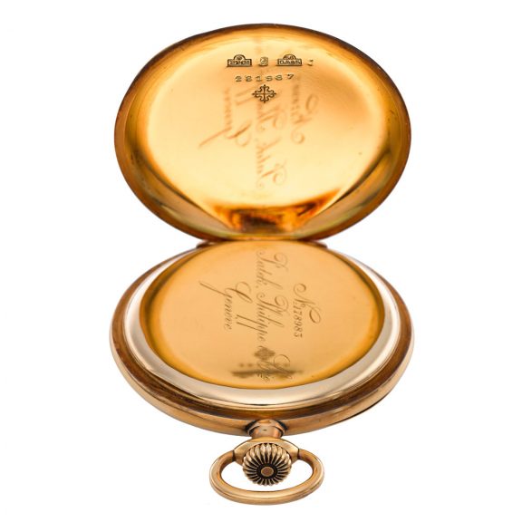 Swiss 14 carat gold open faced lever pocket watch Circa 1913 Swiss 14 carat gold open faced lever pocket watch Circa 1913