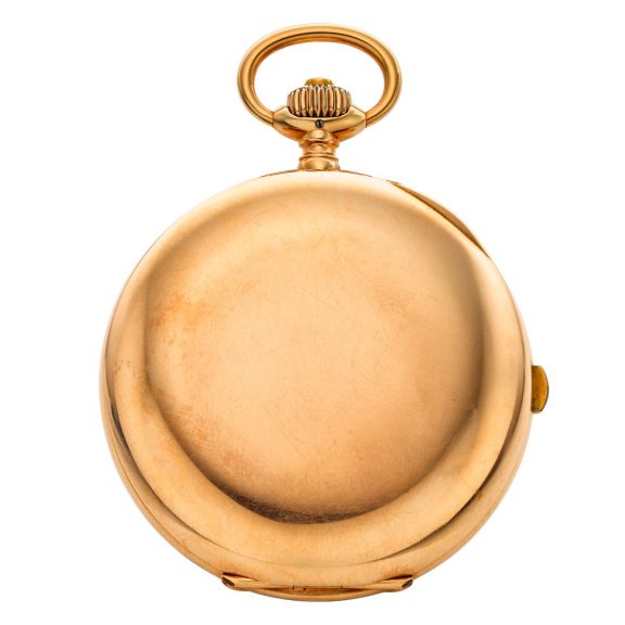 Swiss gold hunting cased lever chronograph with tachymeter Circa 1915 Swiss gold hunting cased lever chronograph with tachymeter Circa 1915
