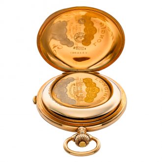 Swiss gold hunting cased lever chronograph with tachymeter Circa 1915 Swiss gold hunting cased lever chronograph with tachymeter Circa 1915