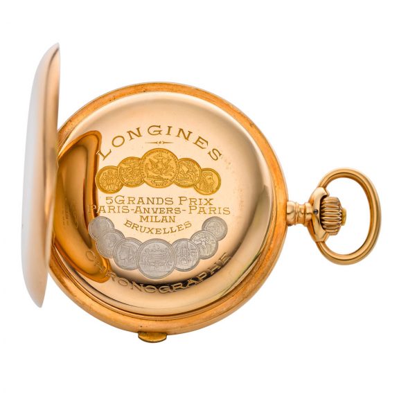 Swiss gold hunting cased lever chronograph with tachymeter Circa 1915 Swiss gold hunting cased lever chronograph with tachymeter Circa 1915