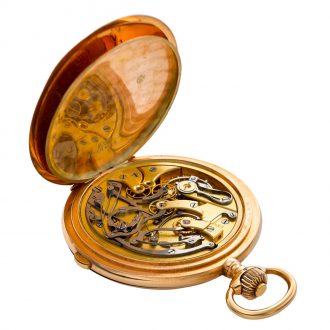 Swiss gold hunting cased lever chronograph with tachymeter Circa 1915 Swiss gold hunting cased lever chronograph with tachymeter Circa 1915