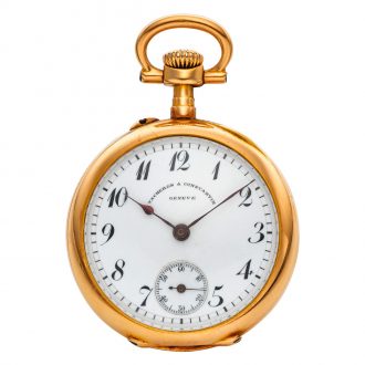 Small Swiss 18 carat gold open faced lever pendant watch Circa 1900 Small Swiss 18 carat gold open faced lever pendant watch Circa 1900