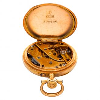Small Swiss 18 carat gold open faced lever pendant watch Circa 1900 Small Swiss 18 carat gold open faced lever pendant watch Circa 1900