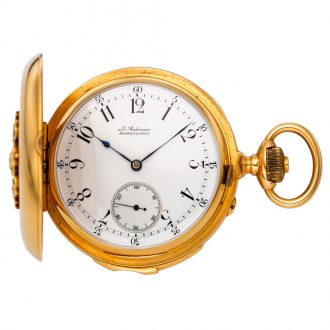 Swiss gold hunting cased minute repeating lever watch Circa 1910