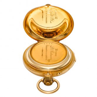 Swiss gold hunting cased minute repeating lever watch Circa 1910