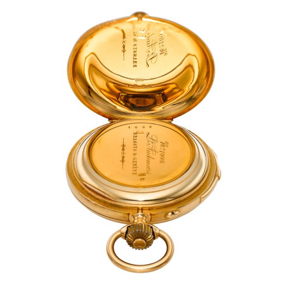 Swiss gold hunting cased minute repeating lever watch Circa 1910 Swiss gold hunting cased minute repeating lever watch Circa 1910