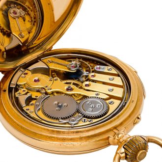 Swiss gold hunting cased minute repeating lever watch Circa 1910