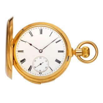 Swiss 18K gold hunting cased repeating lever watch Circa 1878
