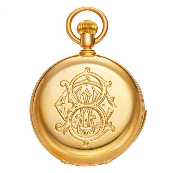 Swiss 18K gold hunting cased repeating lever watch Circa 1878