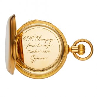 Swiss 18K gold hunting cased repeating lever watch Circa 1878