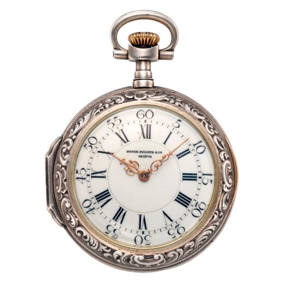 Swiss silver Louis XV style lever watch with chain Circa 1892 Swiss silver Louis XV style lever watch with chain Circa 1892