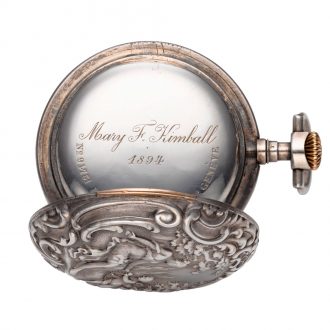 Swiss silver Louis XV style lever watch with chain Circa 1892
