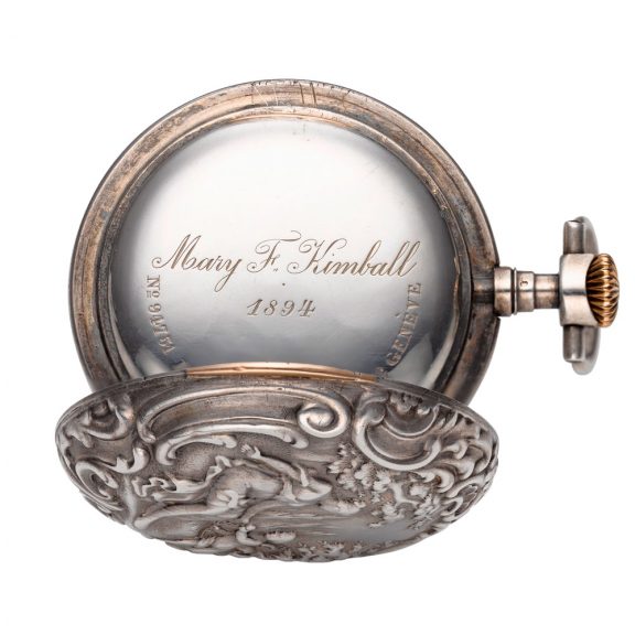 Swiss silver Louis XV style lever watch with chain Circa 1892 Swiss silver Louis XV style lever watch with chain Circa 1892