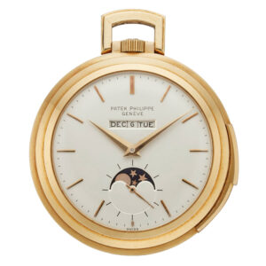 Swiss 18K gold repeating lever with linear calendar Circa 1959