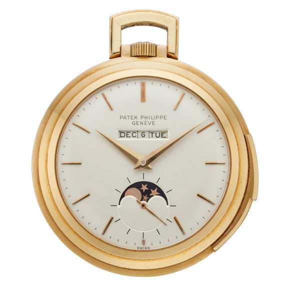 Swiss 18K gold repeating lever with linear calendar Circa 1959
