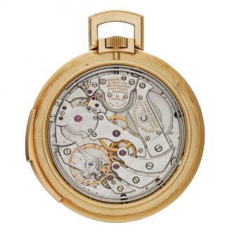 Swiss 18K gold repeating lever with linear calendar Circa 1959