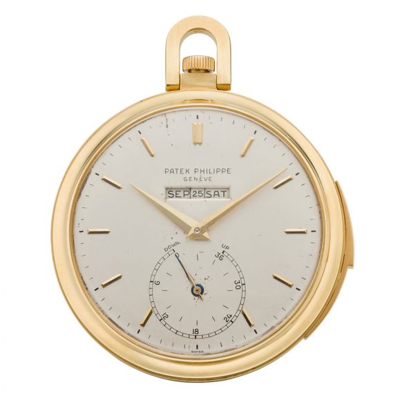 Swiss 18K gold lever with linear calendar and power reserve Circa 1921