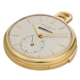 Swiss 18K gold lever with linear calendar and power reserve Circa 1921