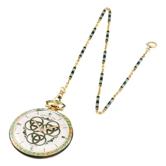 Decorative Swiss 18 carat gold, enamelled and jade set watch Circa 1923