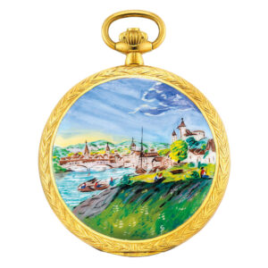 Fine Swiss 18K gold and enamel hunting cased lever Circa 1990
