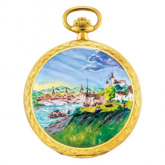Fine Swiss 18K gold and enamel hunting cased lever Circa 1990
