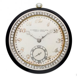 Swiss onyx, platinum and diamond set lever watch Circa 1925