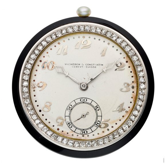 Swiss onyx, platinum and diamond set lever watch Circa 1925
