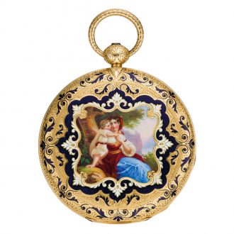 Very fine Swiss 18K gold and enamel open faced verge Circa 1848