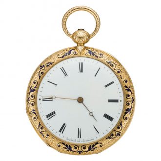 Very fine Swiss 18K gold and enamel open faced verge Circa 1848