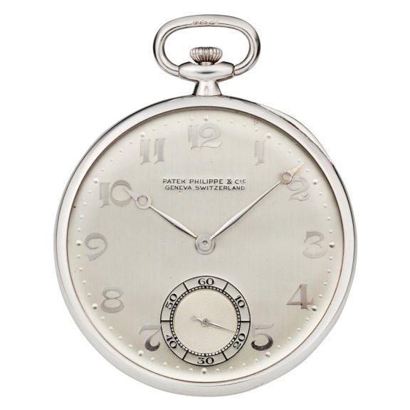 Swiss platinum open faced lever watch with fob Circa 1925