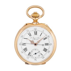 French 18K gold open faced lever chronograph Circa 1895