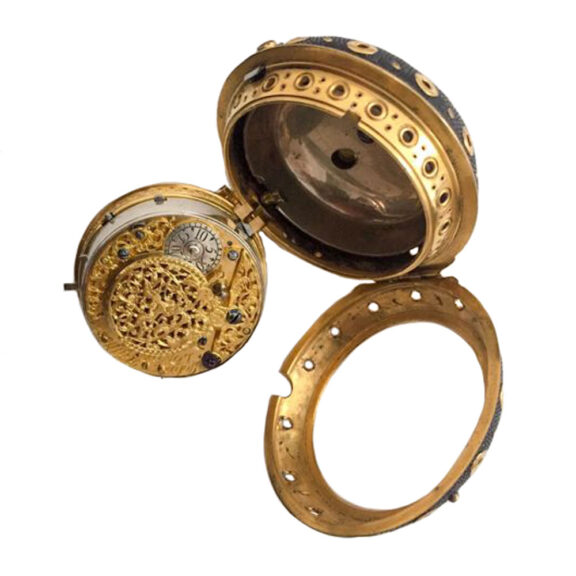 English gold/shagreen quarter repeating watch Circa 1705 English gold/shagreen quarter repeating watch Circa 1705