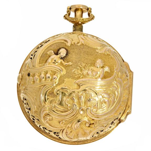 20 Carat gold repoussé verge pocket watch repeater Circa 1700