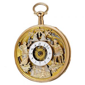 Erotic Swiss gold quarter repeater with jacquemart Circa 1800