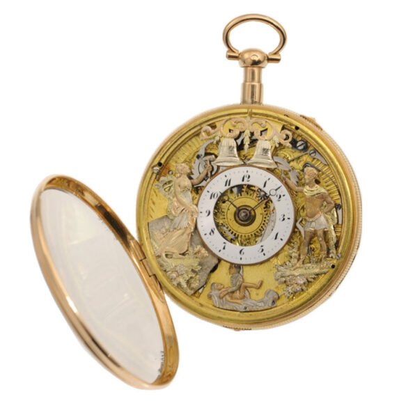 Erotic Swiss gold quarter repeater with jacquemart Circa 1800 Erotic Swiss gold quarter repeater with jacquemart Circa 1800