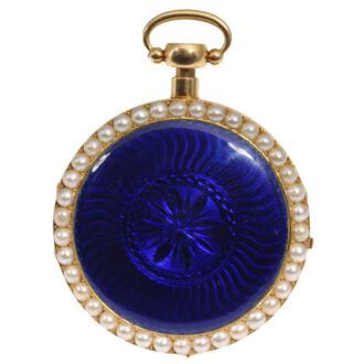 18 carat half pearl-studded gold enamel pocket watch circa 1820