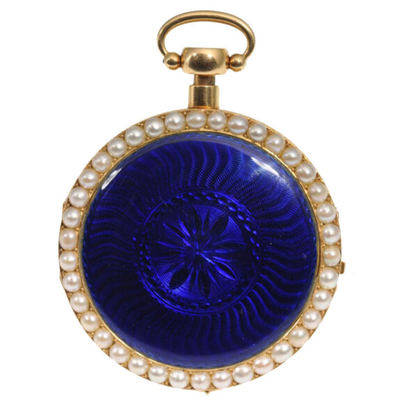 18 carat half pearl-studded gold enamel pocket watch circa 1820