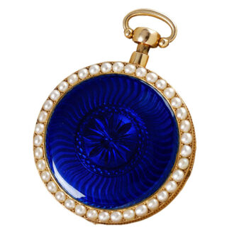 18 carat half pearl-studded gold enamel pocket watch circa 1820