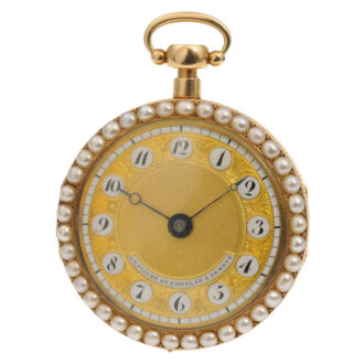 18 carat half pearl-studded gold enamel pocket watch circa 1820